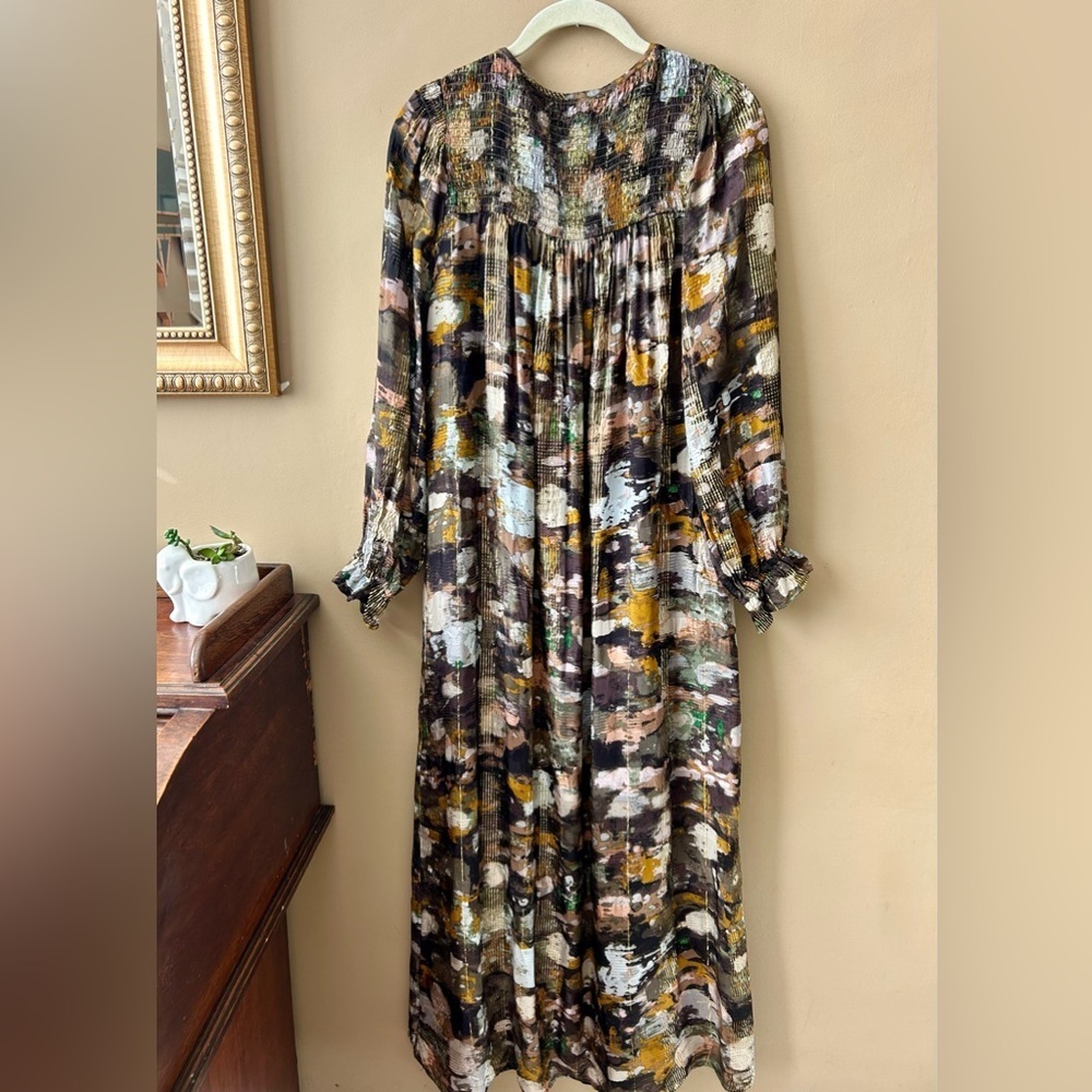 Anthropologie Blair Shimmer Maxi Dress Long Sleeve Gold Klimt Size XS - Picture 6 of 12